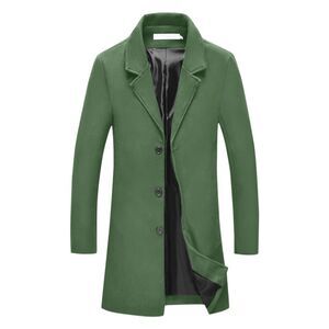 Trench Coat Notch Lapel Single Breasted Classic Long Overcoat Olive Green